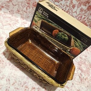 1970's Anchor Hocking Amber Glass Loaf Pan With Basket